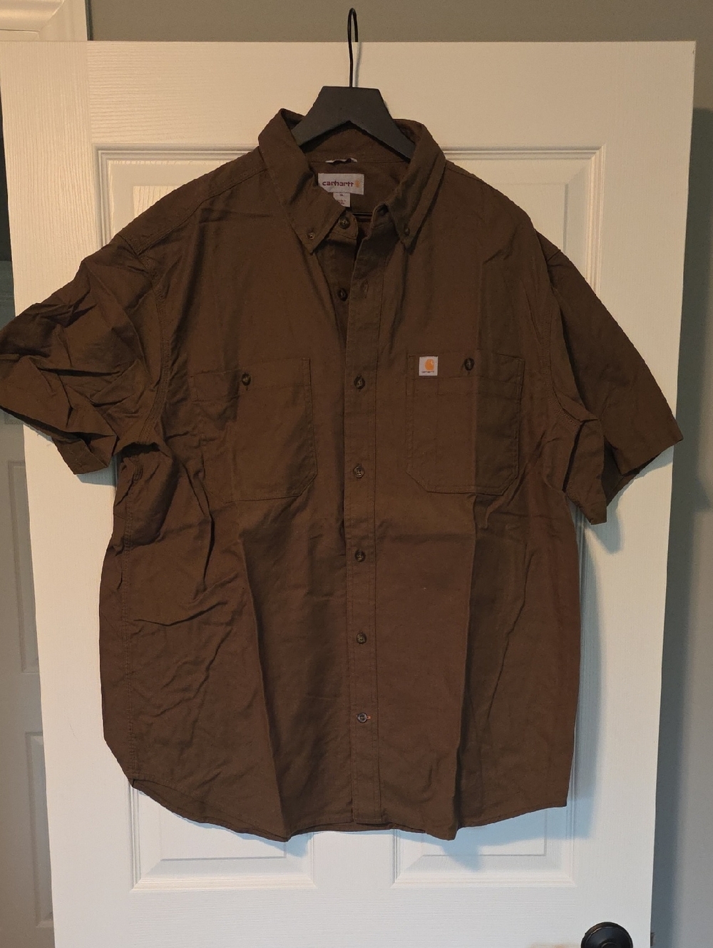 Carhartt Men’s Button-Down Short Sleeve Shirt — OLIVE GREEN